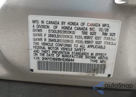 2006 Acura Mdx Touring из США, поврежденный, VIN 2HNYD18916H526944